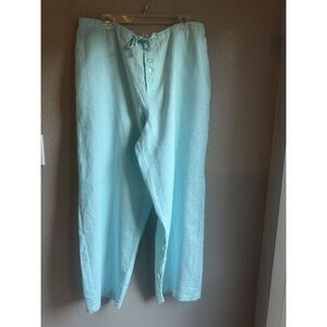 100% Linen Pants Pockets 18W Fits XL Lagenlook‎ Beach Aqua Chadwicks Wide Leg 36